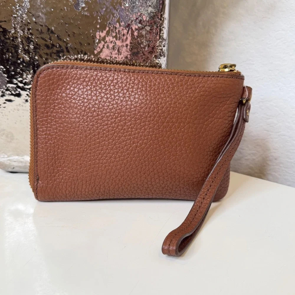 Fossil Tiegan Small Wristlet Wallet Women Brown Pebbled Leather Classic OS